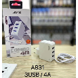COMBO Củ Sạc + Cáp Type C Aspor A831 - 3 Cổng 4A 20W